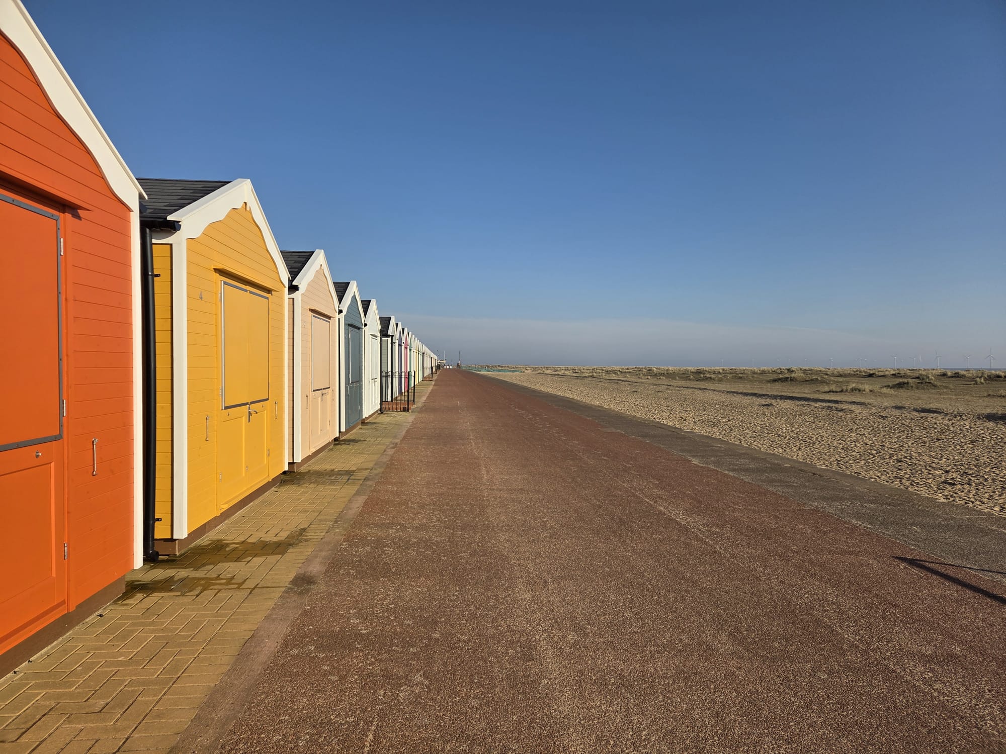 Colourful beach huts along the Great Yarmouth seafront